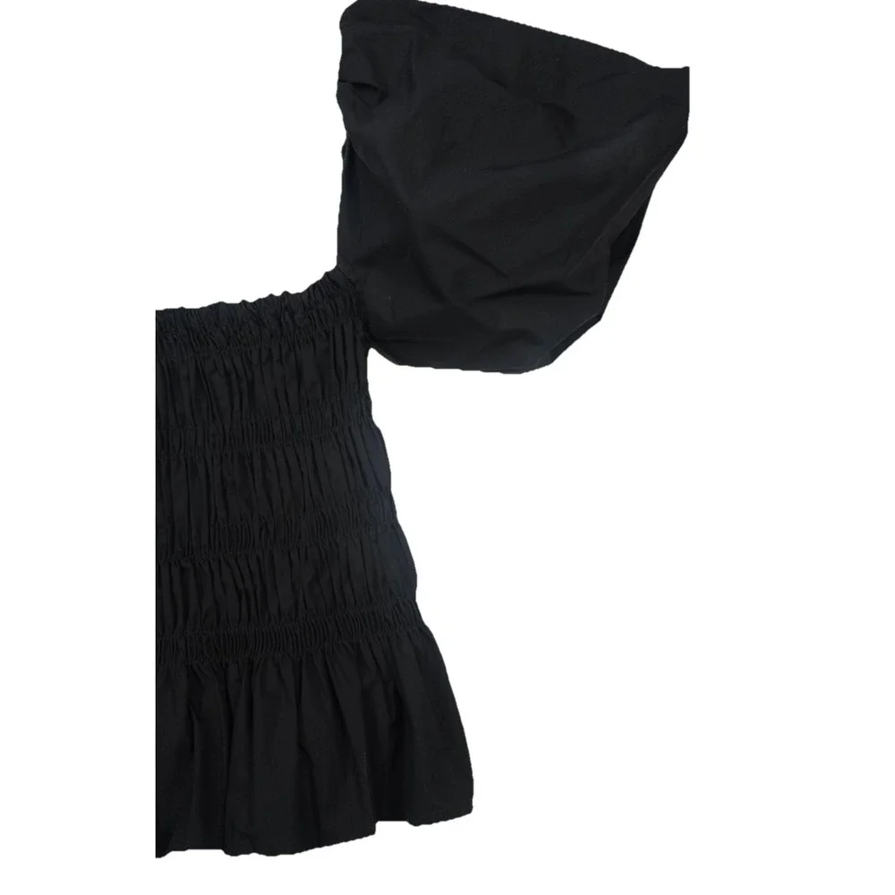 ASTR The Label Savina Top Black Smocked Puff Sleeve Square Neck Women's Small